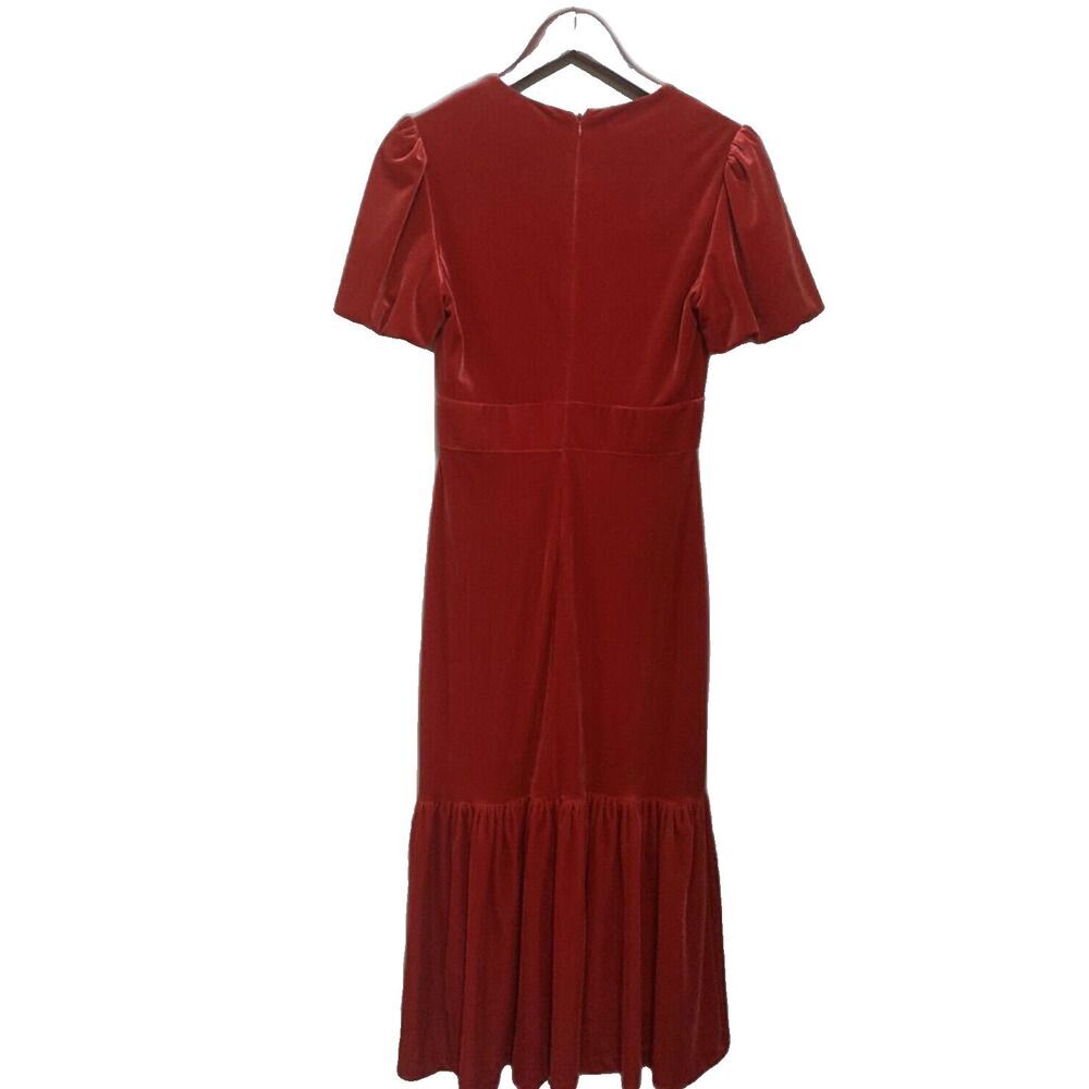 Gianni Bini Midi Velvet Dress Tomatoe Red Blair Fluted Hem Cocktail Women’s 2 - Picture 4 of 6